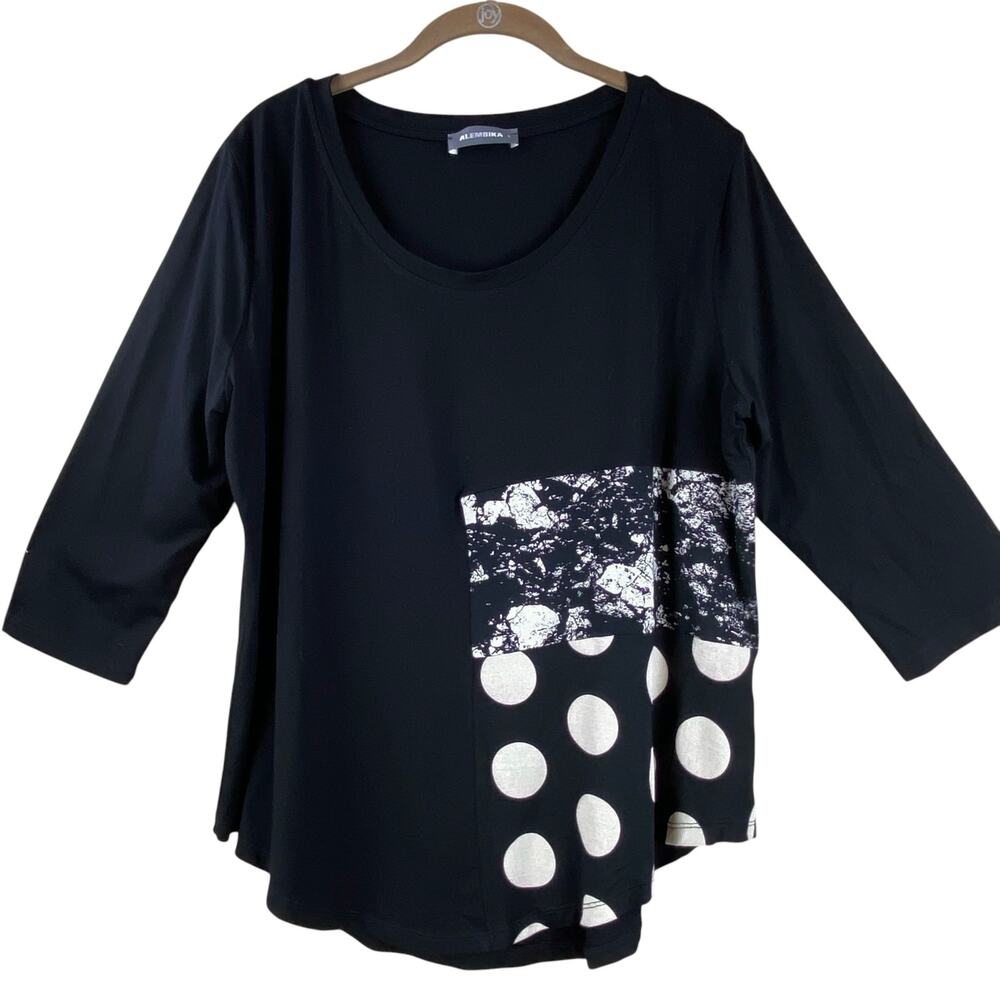 Alembika Art To Wear Tunic Top Size S Black White Flowy Comfort